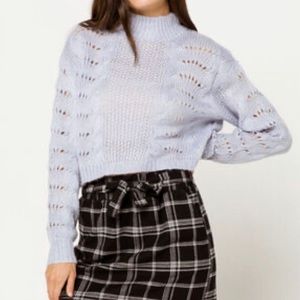 Soft Light Gray/Blue Cropped Knit Sweater